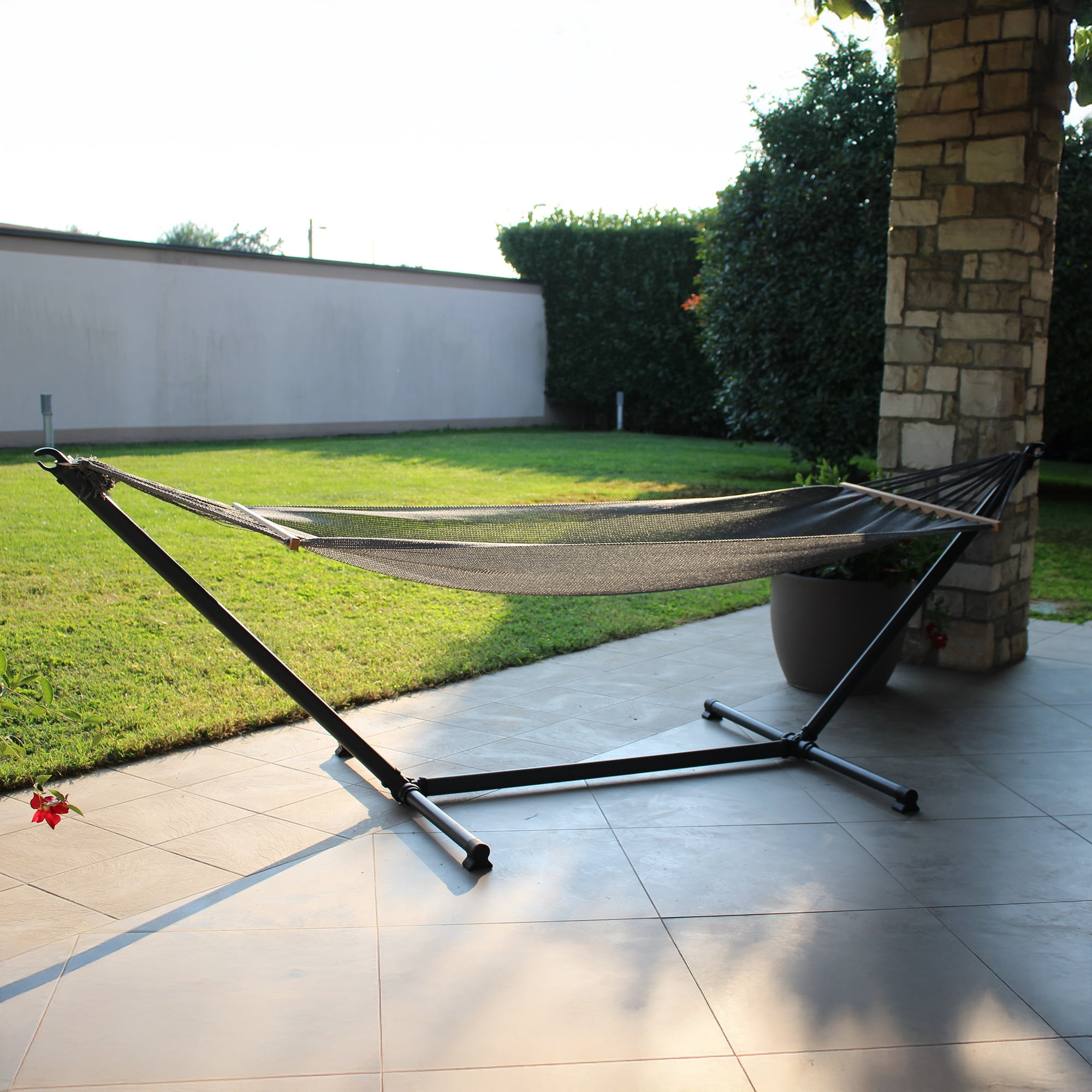 Sunjoy Outdoor Hammock with Stand Steel Metal Hammock Crafted in Italy