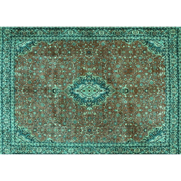 Ahgly Company Machine Washable Indoor Rectangle Persian Turquoise Blue Traditional Area Rugs, 5' x 7'