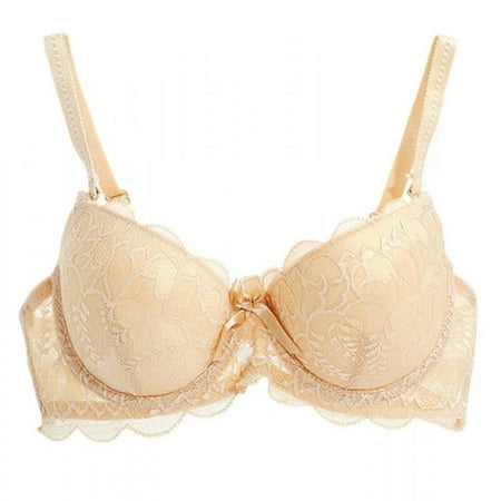 

Sales Promotion!Women 3/4 Cup Padded Lingerie Brassiere Lace Floral Bralette Underwear Adjusted Straps Sheer Bra Skin Color 85B