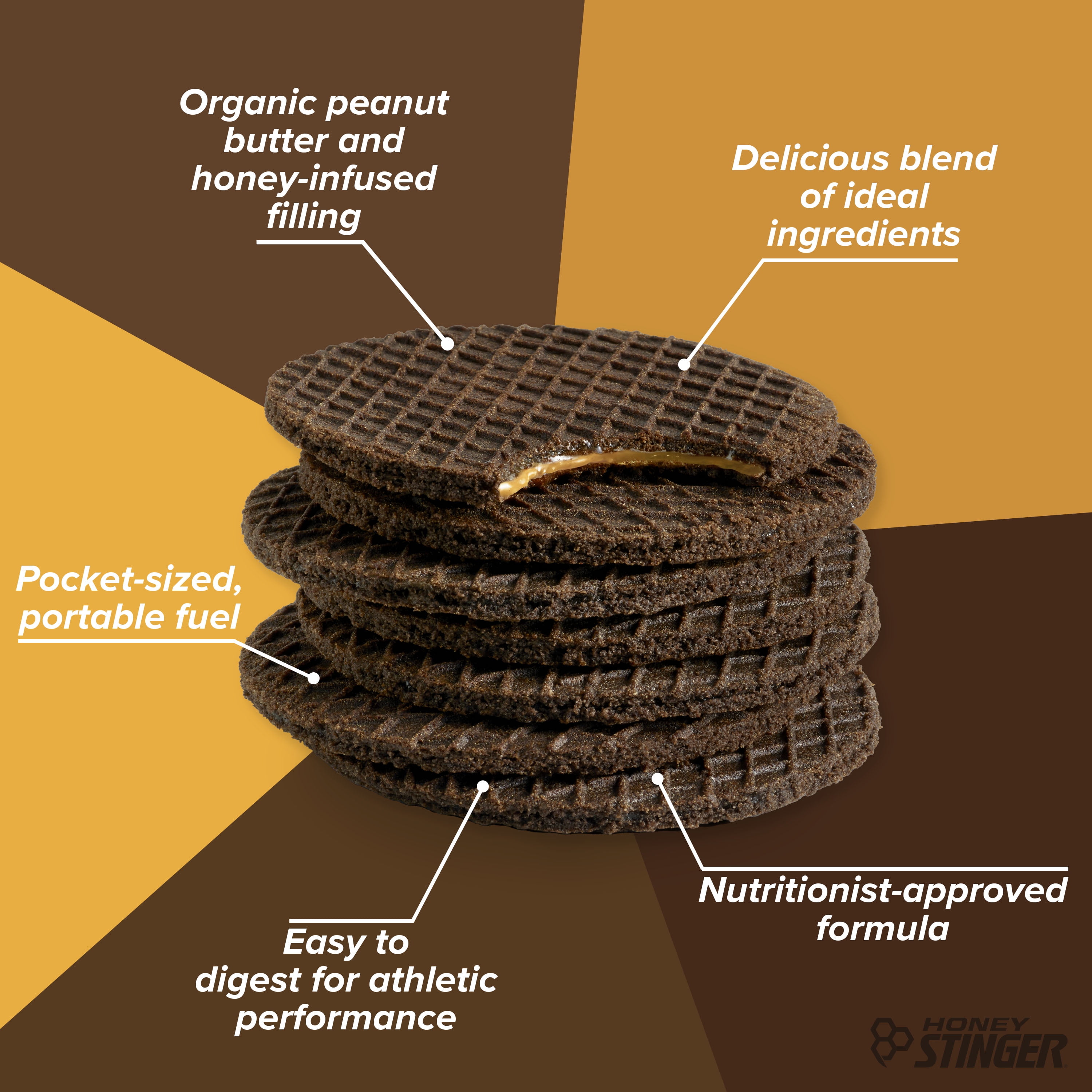 Honey Stinger Organic Energy Waffle Snack, Peanut Butter Chocolate, 1.06 oz, 6 Count