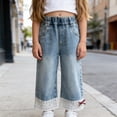 thumbnail image 5 of ITSAME Girls Straight Leg Jeans, Lace Trim Stretchy Waist with Pockets Kids Loose Casual Denim Pants Blue Size 7, 5 of 9