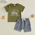thumbnail image 2 of Toddler Baby Boy Summer Clothes Little Boys Outfit Tractor Letter Short Sleeve Tee Tops and Pockets Casual Shorts Set 2 Piece, 2 of 4