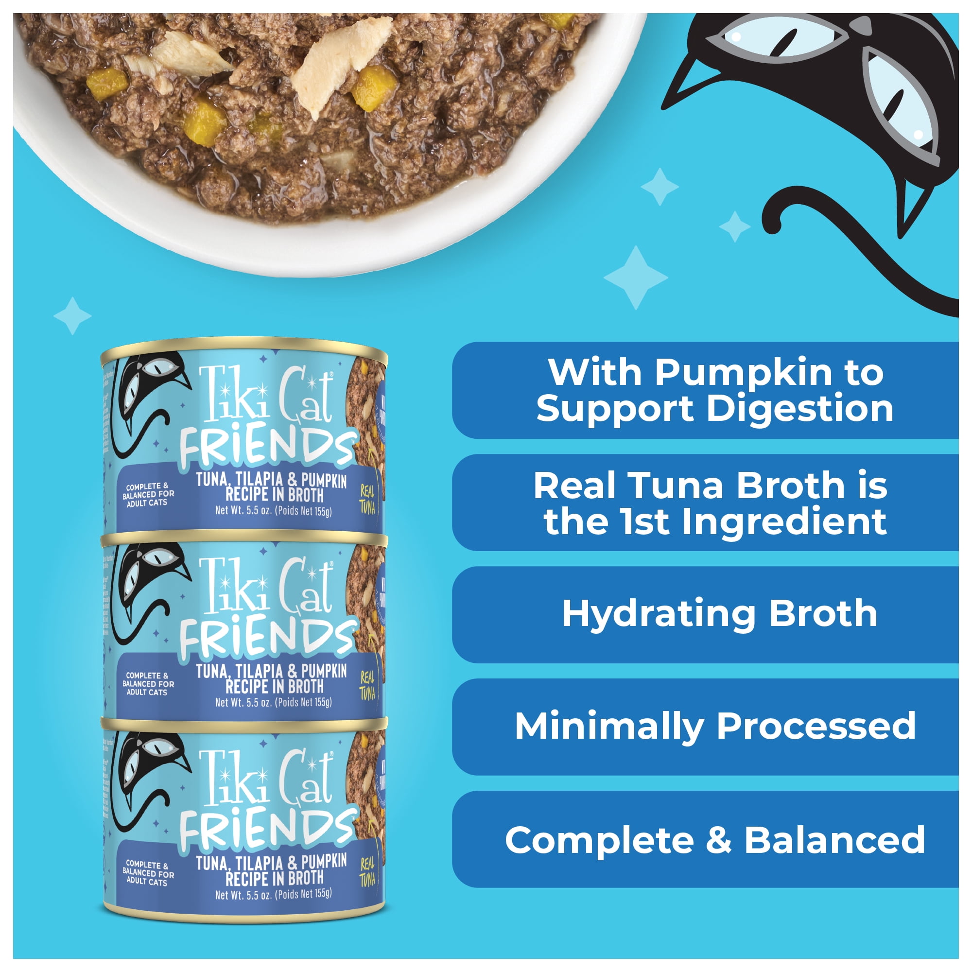 (6 pack) Tiki Cat Friends Tuna, Tilapia & Pumpkin, 5.5 oz. Can