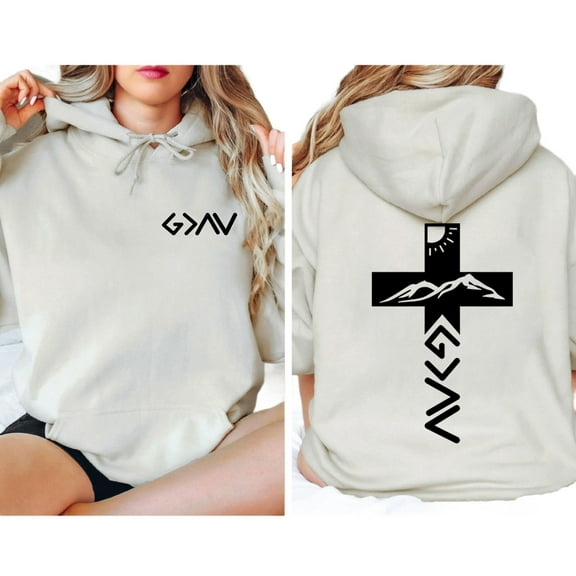 Unisex Christian Hoodie, “God Is Greater Than the Highs and Lows” Double-Sided Faith Graphic Pullover, Religious Hoodie for Men and Women, Sizes S–5XL