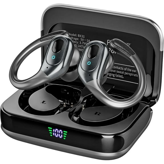 Wireless Earbuds Bluetooth 5.4 Headphones, Noise Canceling Ear Buds with 75hr Playtime, LED Power Display, IPX7 Waterproof Earphones Over Ear Earphones for Sports/Workouts