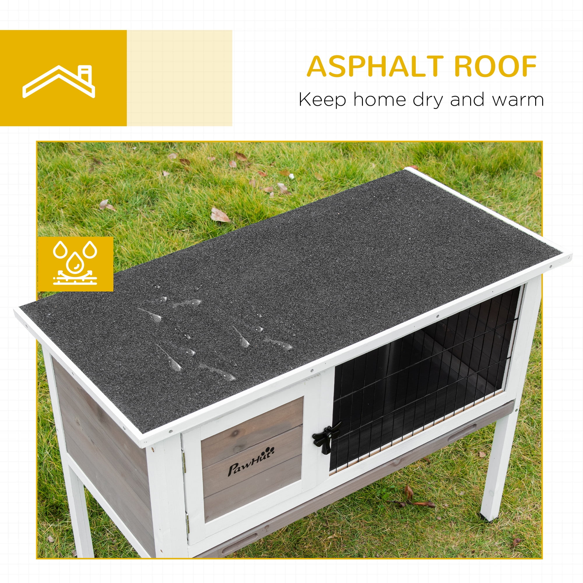 PawHut Elevated Rabbit Hutch w/ Hinged Roof & Metal Cage, Great for Small Animal