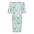 thumbnail image 5 of Green Morocco Watercolor Modern Geometric Art Women's Off The Shoulder Ruffles Summer Wedding Guest Loose Casual Party Beach Dress, 5 of 9
