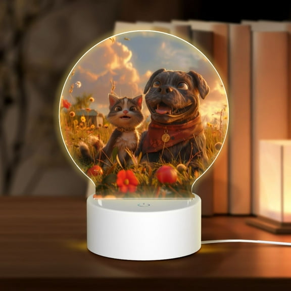 Naloa Cat Dog Friendship Acrylic LED Night Light Custom LED Lights Personalized Nightlight Customized Gifts for Family Couples Friends