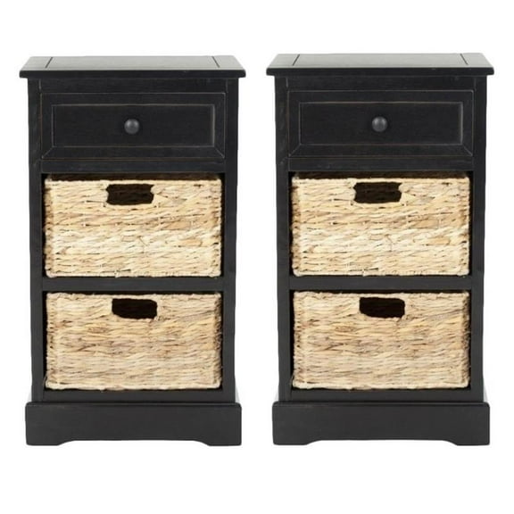 Home Square Distressed Side Storage Side Table in Black - Set of 2