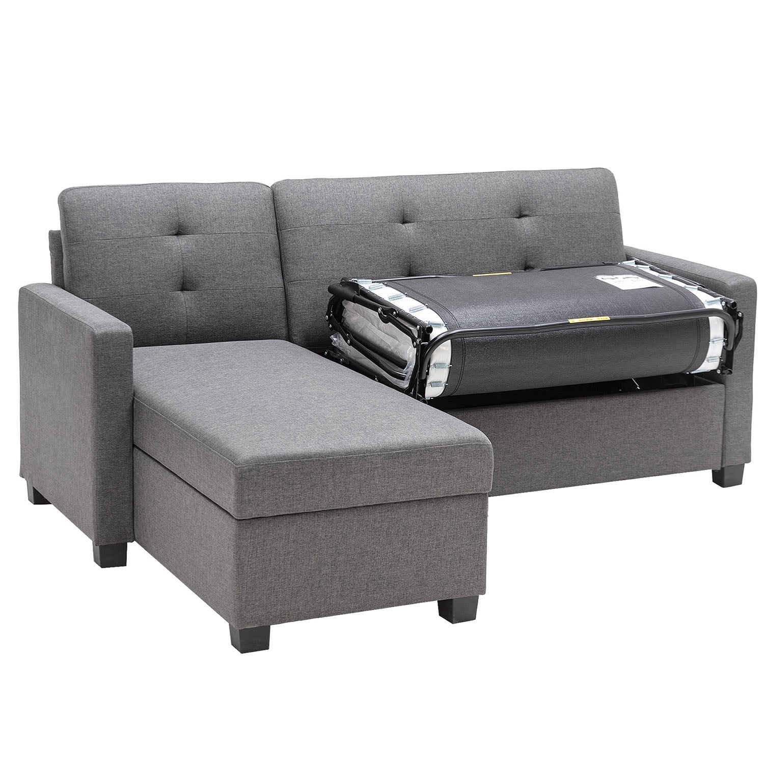 Kadyn 78.3" L-Shape Convertible Sofa Bed, Linen Pull Out Couch with Storage Chaise, Modern Sleeper Sofa Couch for Living Room, Gray Kadyn 78.3" L-Shape Convertible Sofa Bed, Linen Pull Out Couch with Storage Chaise, Modern Sleeper Sofa Couch for Living Room, Gray