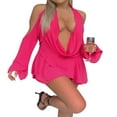 thumbnail image 3 of PENGXIANG Robe Mini à Col Halter pour Femmes Décolleté Plongeant en V Profond Robe Courte Épaules Dénudées Manches à Volants Robe de Sortie, 3 of 8