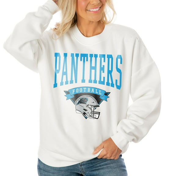 Women's Gameday Couture White Carolina Panthers Oversized Yard Line Tri-Blend Pullover Sweatshirt