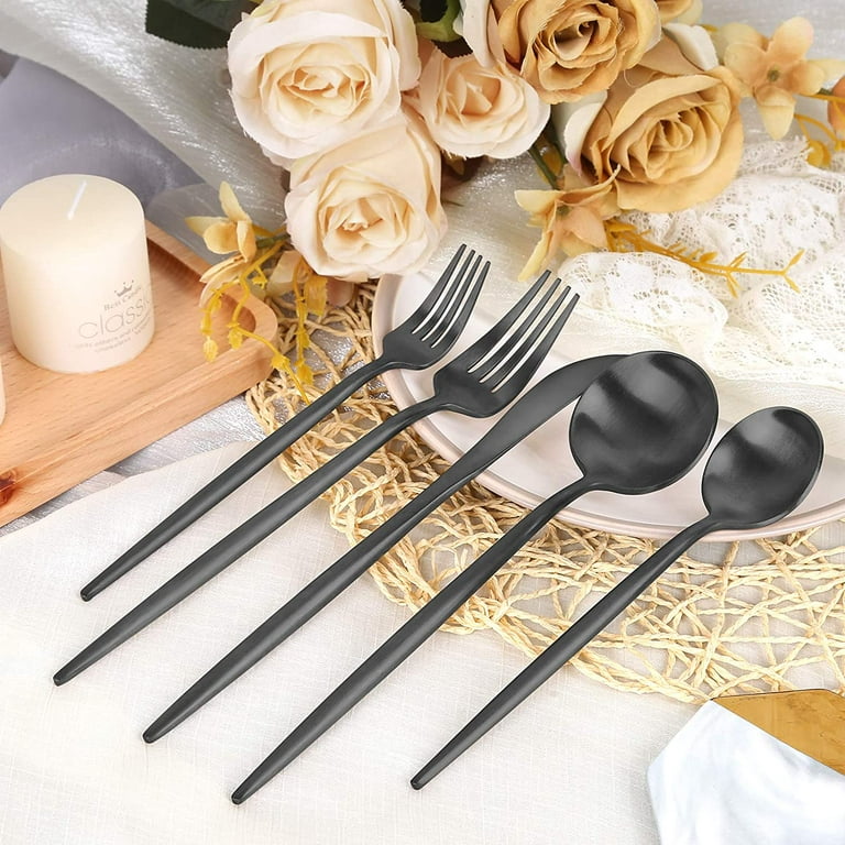 Matte Black Silverware Set , Satin Finish 20-Piece Stainless Steel Flatware  Set,Kitchen Utensil Set Service for 4,Tableware Cutlery Set for Home and