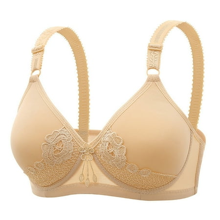 YHGFVOKJ Bras for Women Front Side Lace Smoothing Edge without Steel Ring Movement Seamless Underwear Adjustment Smooth Large Bra Full Coverage Bras for Women Beige 36