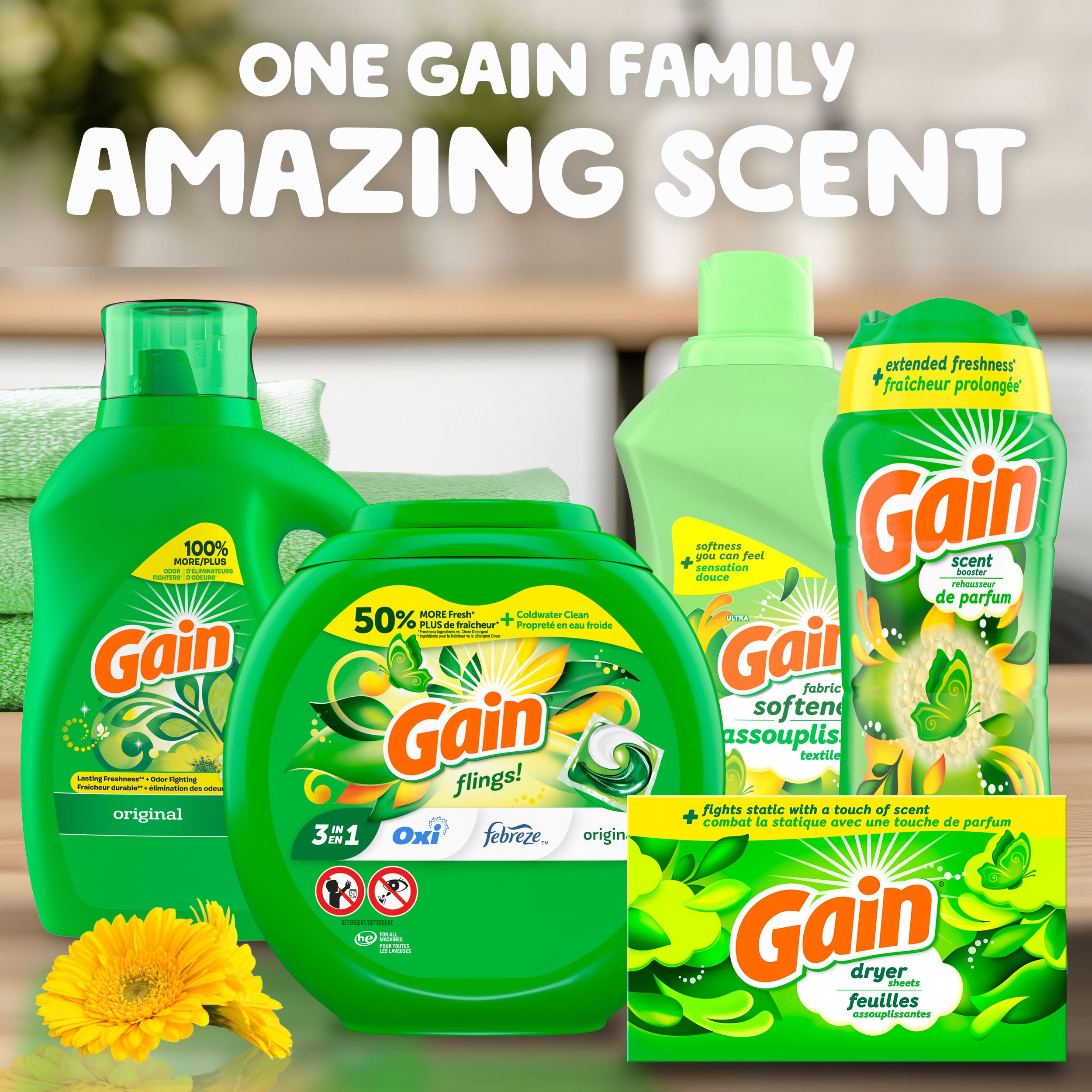 Perles de rehausseur de parfum pour lessive Gain Fireworks, Original, unité à usage unique