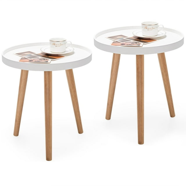 Giantex Table d'Appoint Console, Table Basse Ronde avec Plateau, Connecteurs de Qualité, Table d'Appoint Compacte pour Canapé-Lit, (2)