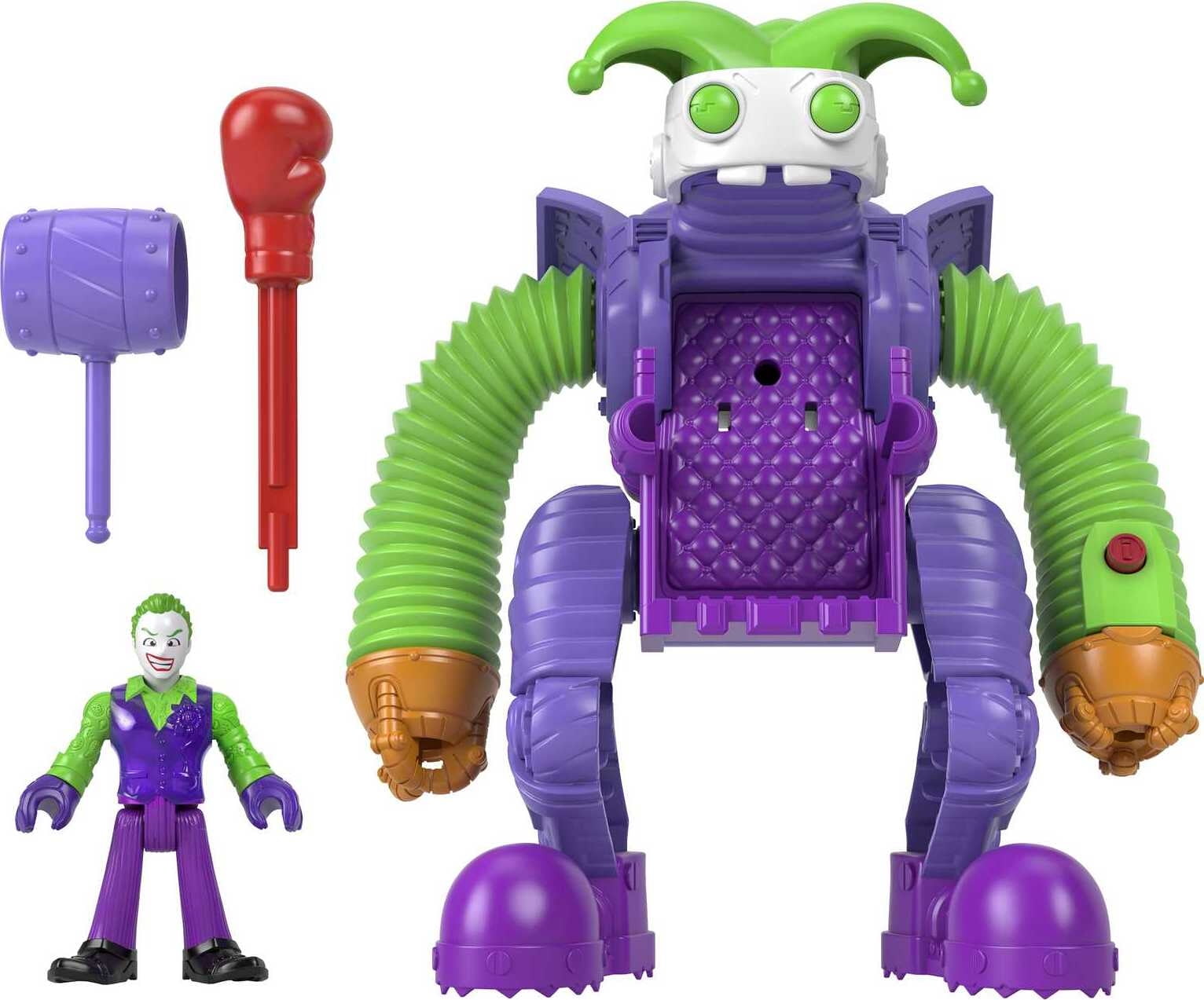 Imaginext DC Super Friends The Joker Battling Robot, 3-Piece Figure Set with Lights for Preschool Kids