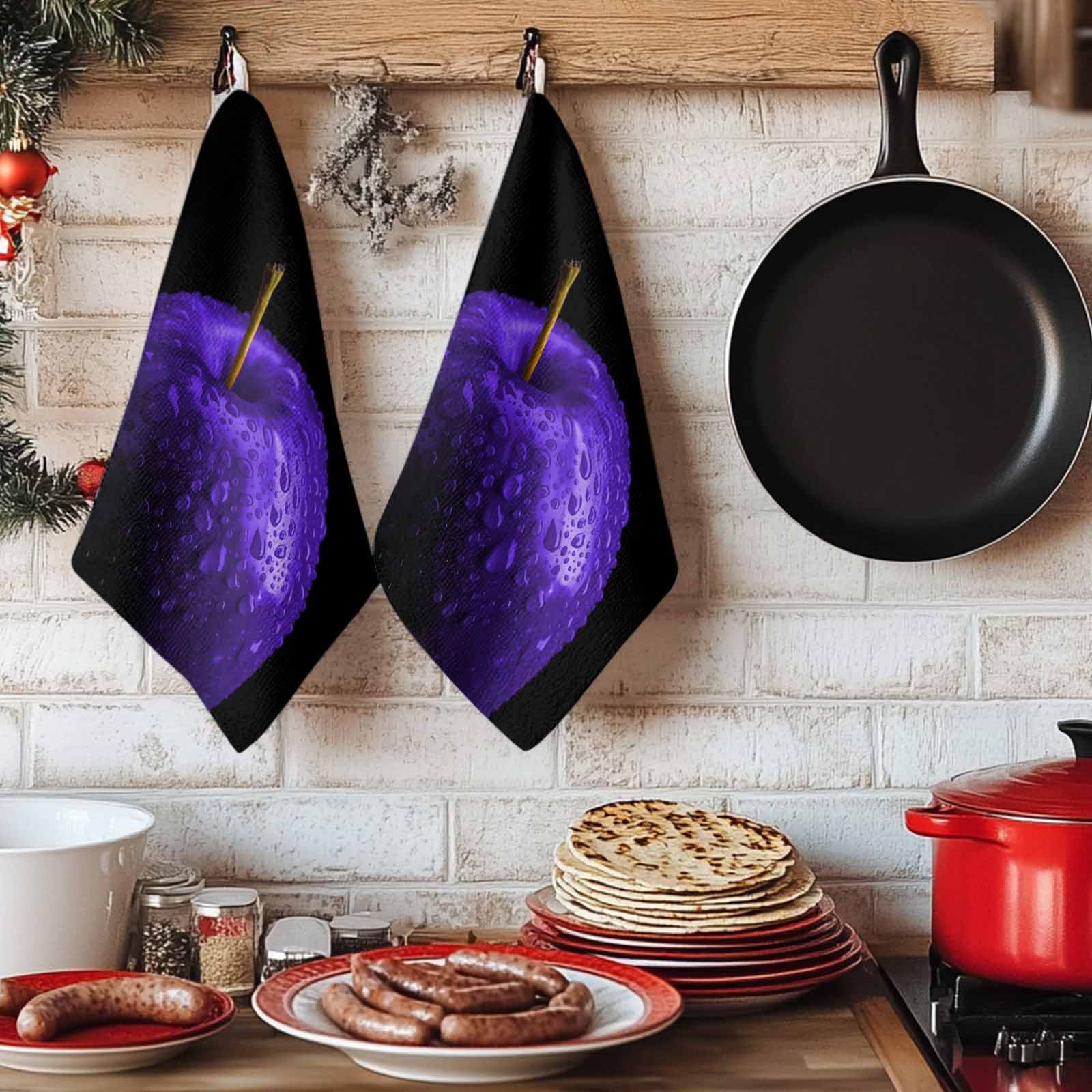 Dish Towels, Purple Fruit Absorbent Kitchen Towels 2 PCS, Berry Drops Microfiber Hand Towels Dish Cloths Tea Towels for Home&nbsp;Bathroom Cleaning Drying,18X28-Inch,