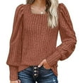 thumbnail image 5 of 2023 Cotonie Women's Square-Cut Neck Solid Color Long Sleeve Tops T-shirt Casual Summer Autumn Blouse Basic Tops,Coffee,XL, 5 of 6