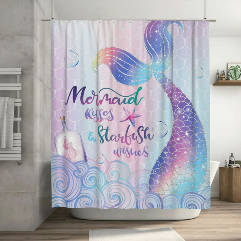 JOOCAR Mermaid Tail Fish Scale Shower Curtain for Bathroom Decor 72Wx72H  Inch Colorful Ocean Theme Kids Girls Home Accessories