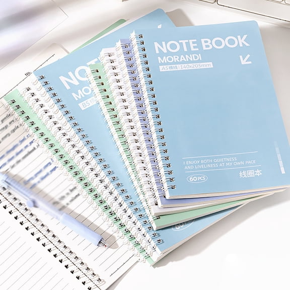 A5 Coil Bound Notebook Random Color Solid Cover Retro Lined Pages Journal for Work Study