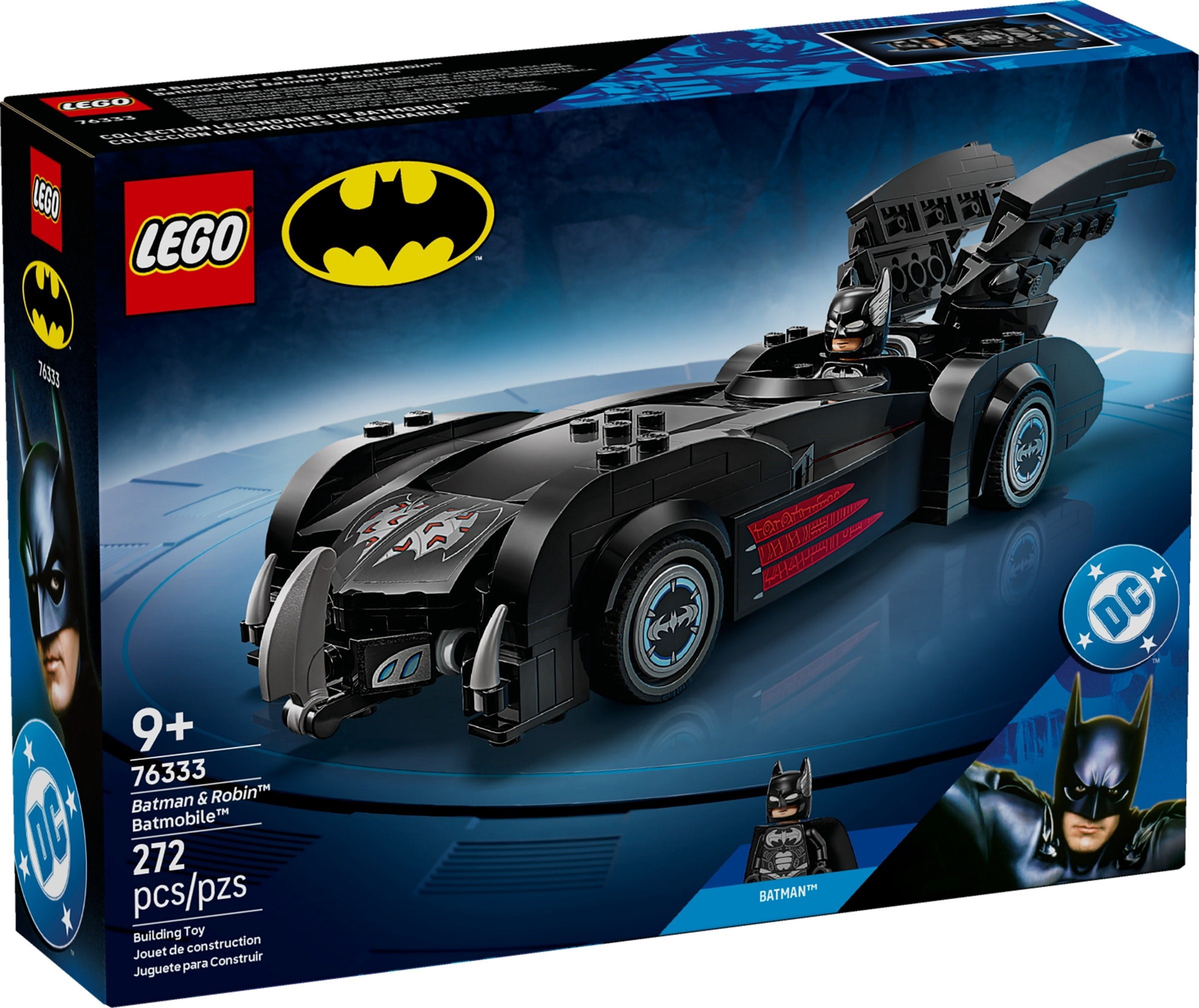 LEGO DC Batman & Robin Batmobile – 272-Piece Super Hero Car Building Set with Batman Minifigure & 20th Anniversary Coin, Collectible Movie Replica Gift for Kids – 76333