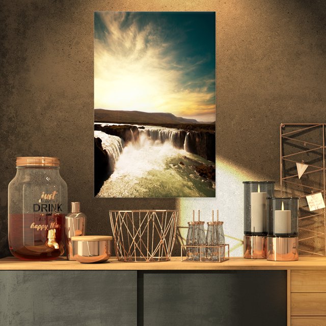 Chutes Dramatiques d'Islande - Grande Impression sur Toile de Bord de Mer