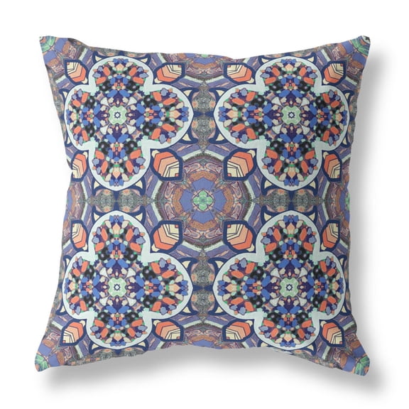 Clover Leaf Floral Indoor/Outdoor Fabric Pillow with Zip -Gray Blue Orange 16x16