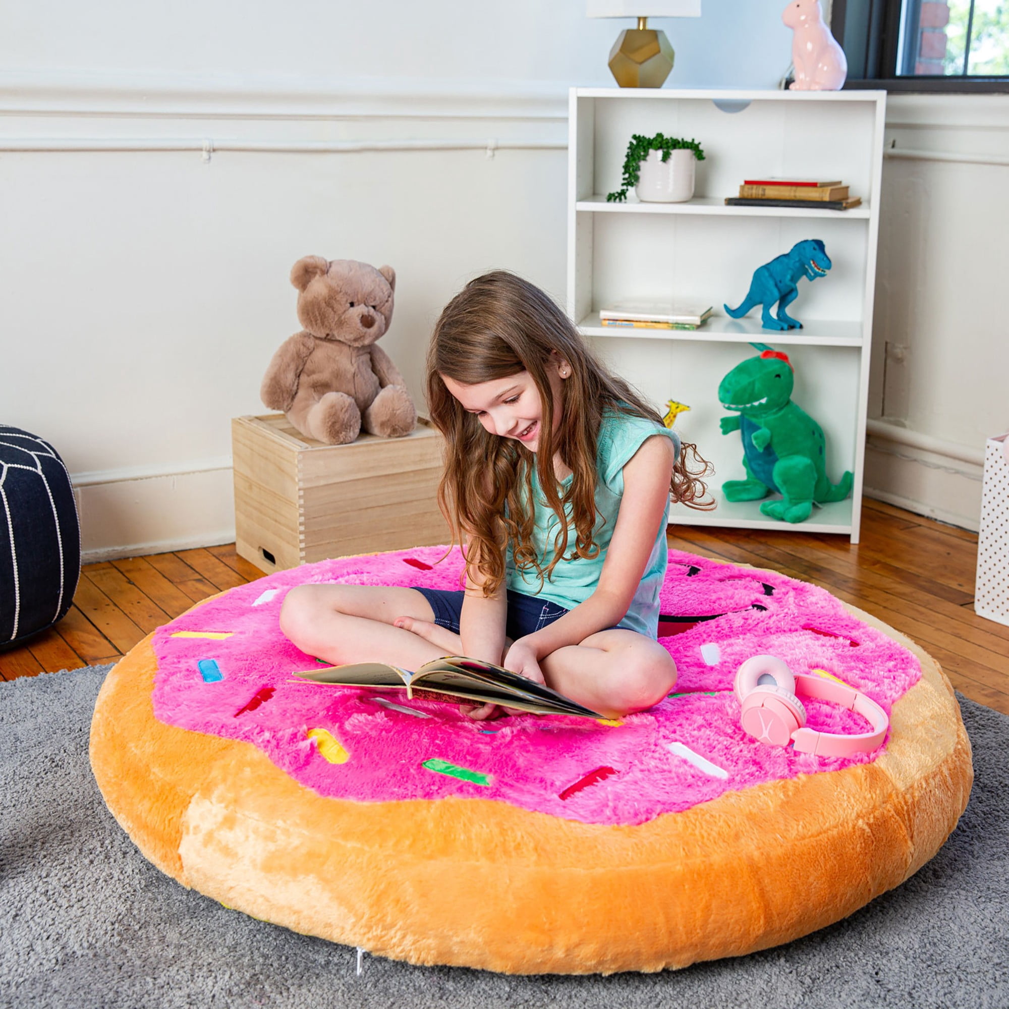 Good Banana Inflatable 16" x 16.5" Donut Floor Floatie/Pillow for Kids Seating, Children 3+ years