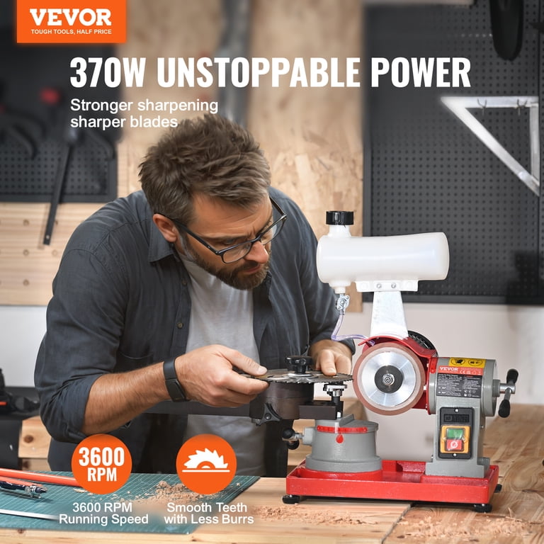 VEVOR Circular Saw Blade Sharpener – 370W, 3590RPM, With Water Tank & 5" Grinding Wheel (Fits 3.2"–27.5" Blades)