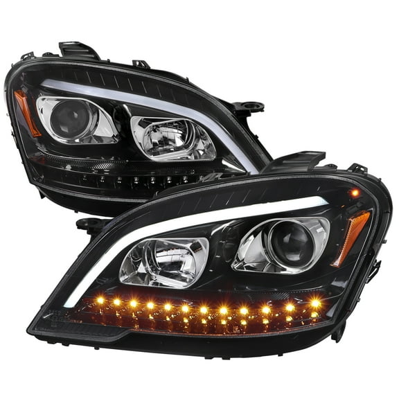LED Sequetial Turn Signal Projector Headlights (Gloss Black Housing/Clear Lens) Made for and Compatible with 2009-2011 Mercedes Benz W164 ML-Class