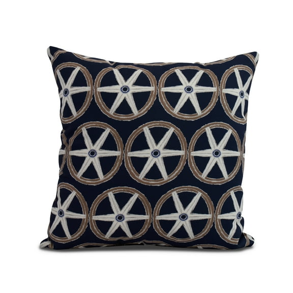 Simply Daisy, 16" x 16" Nautical Geo Lines, Geometric Print Outdoor Pillow, Navy