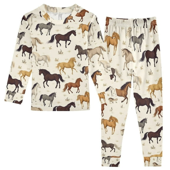 joogoo Wild Horses 2 Piece Long Sleeve Tee and Pants Cotton Pajama Set 5Y