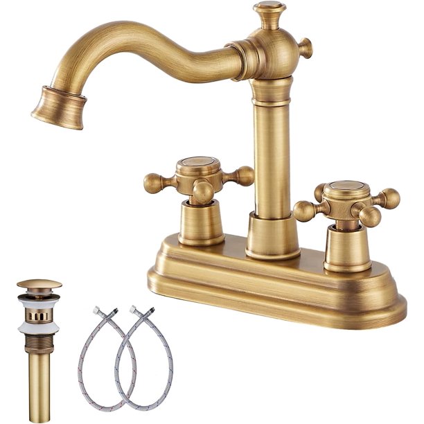 GGStudy Bathroom Faucet Antique Brass 2 Handles 4 Inches Centerset RV