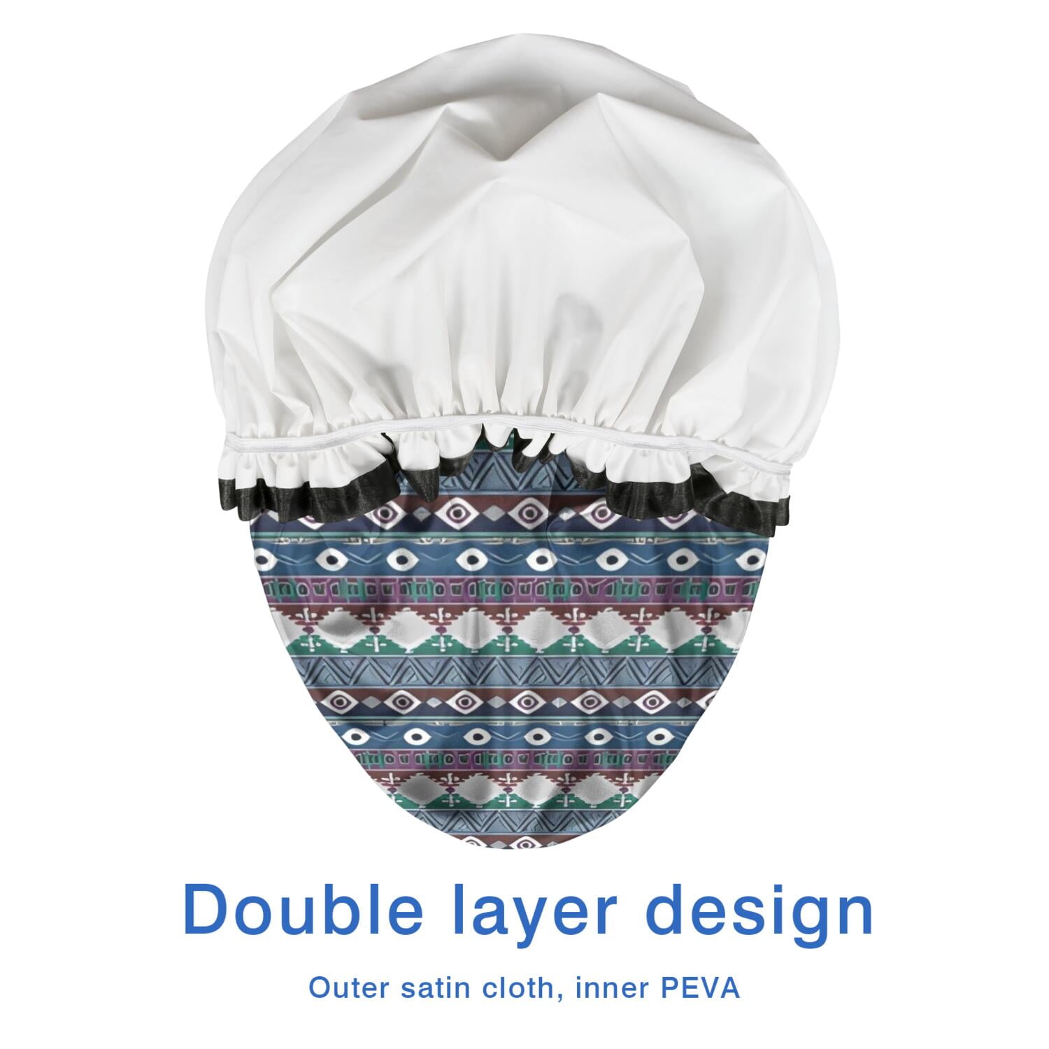 Shower Caps,Multicolor Geometric Boho Pattern Waterproof Shower Cap for Women 4 Pieces,Double Reusable Hair Cover for Shower PEVA Elastic Stretch Hem