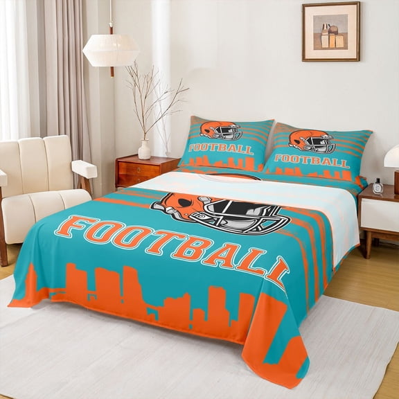 Erosebridal Miami City Silhouette Twin Sheet Sets,Sports Theme Bedding Twin Size,American Football Bed Sheets Set Twin Size For Teens,Ultra Soft Bedroom Decor,3 Pieces