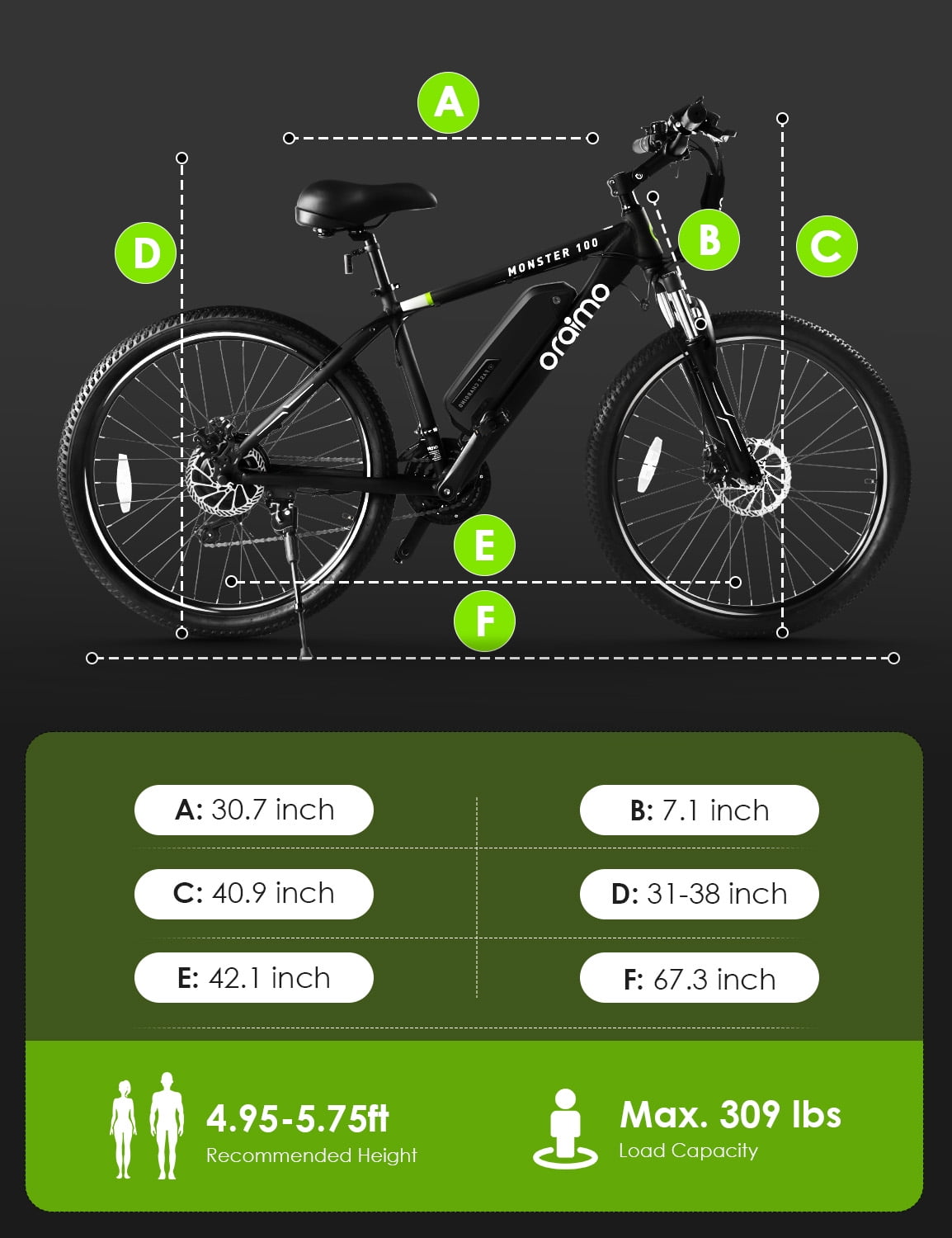 Oraimo Electric Bike, Adult Electric Bicycles, 26" Mountain ebike with 350W Bafang Motor, 3 Hours Fast Charge with 36V 13Ah Removable Battery, Shimano 21 Speed, Air Saddle