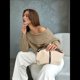 thumbnail image 5 of Suéter de Punto de Larga con Hombros Descubiertos para Mujer, Suéter Informal Holgado de Gran Tamaño, Tops de Punto Vintage A . Caqui L, 5 of 8