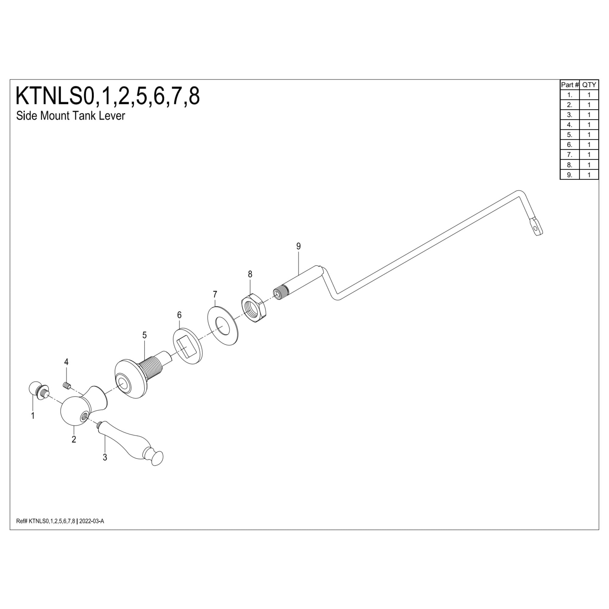 Kingston Brass KTNLS6 Naples Side Mount Toilet Tank Lever, Left/Right Installation in Polished Nickel