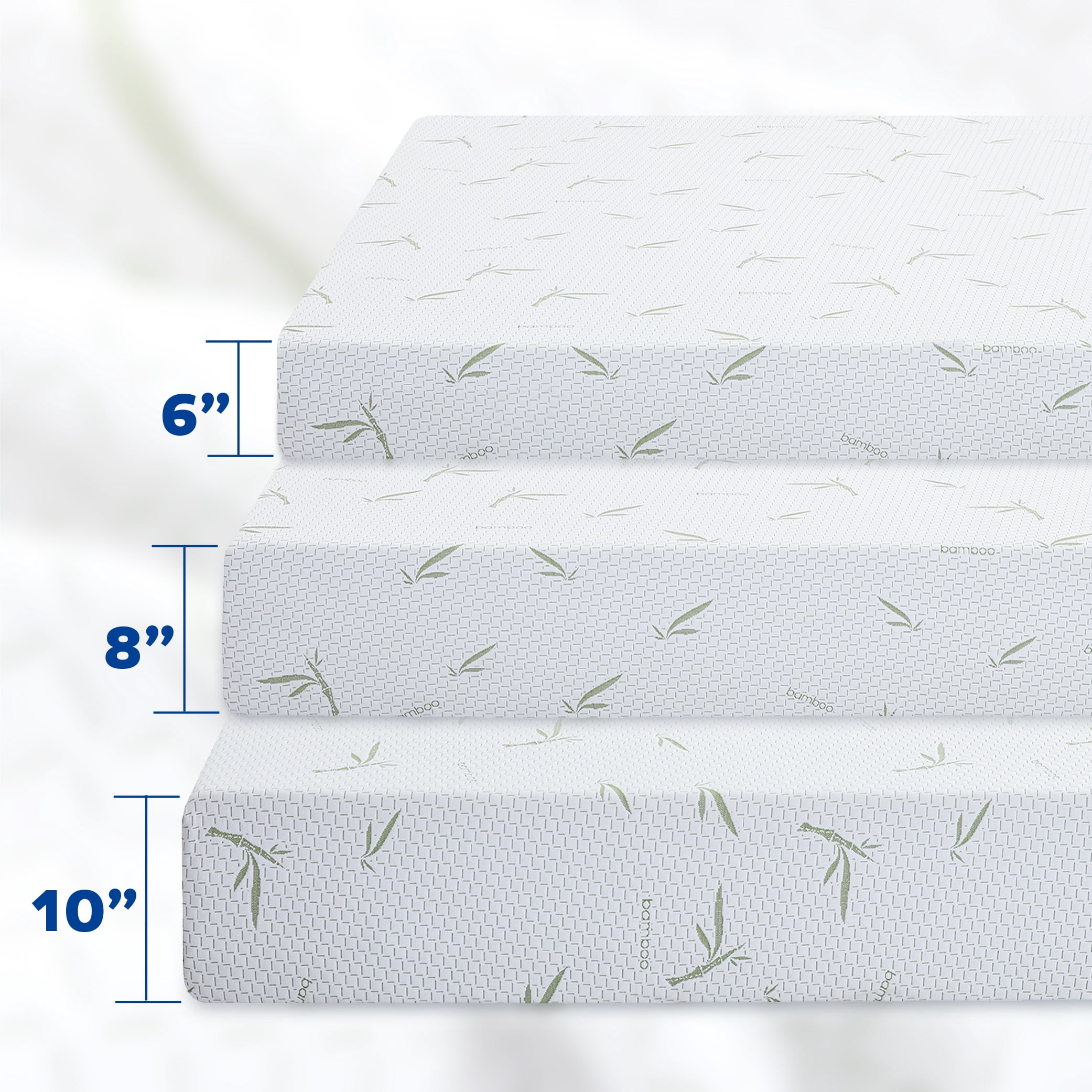 Dreamer 6/8/10 Inch Memory Foam Mattress in a Box with Breathable Bamboo Cover, Medium Firm Mattress Green Tea Gel Infused, Twin Full Queen King Size