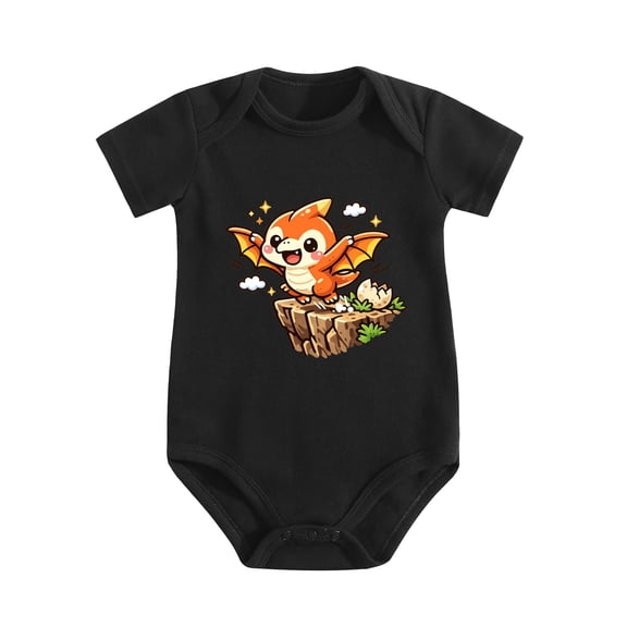 Brave Pterosaur First Glide Baby Bodysuit, 100% Cotton Short Sleeve Snap Romper, 0-12 Months