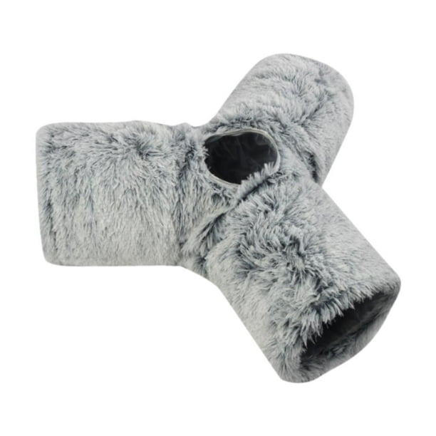 Túnel de peluche para gatos, túneles de interior con pelota de juguete, juguetes interactivos. Gris