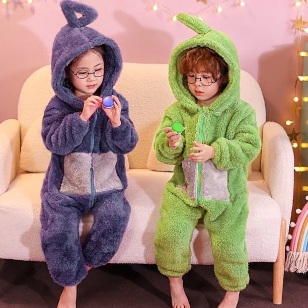Pijama de una pieza con dibujos animados de animales y vellón coral mixto, ropa gruesa y cálida para el hogar para bebés y niños