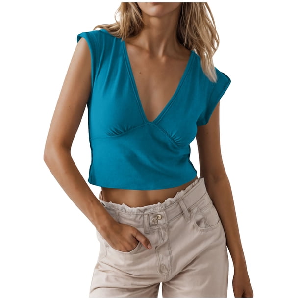 Camisetas para las Mujeres de Ajuste Suelto Casual Sólido V-Cuello Blusa, Moda Manga Corta Cuello Redondo Top para el Hogar Y el Uso Diario, Tela Suave
