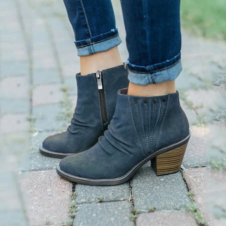 

iLUGU Women s Fashion Casual Roman Short Ankle Boots Heels Leather Shoes