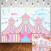 Yeele Pink Circus Backdrops Cartoon Playground Blue Ferris Wheel Hot Air Balloon Baby Party Kids Birthday