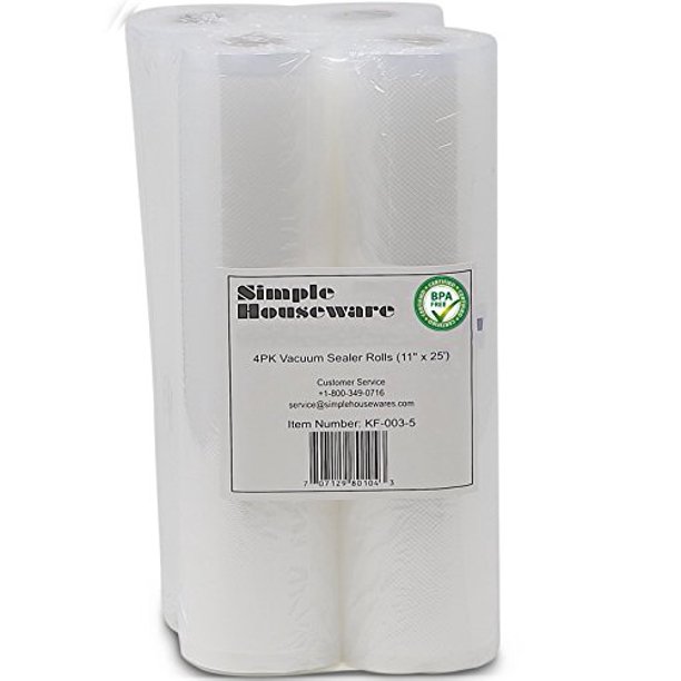 4 Pack SimpleHouseware 11 Inch x 25 Feet Commercial Vacuum Sealer Rolls Food Storage Saver