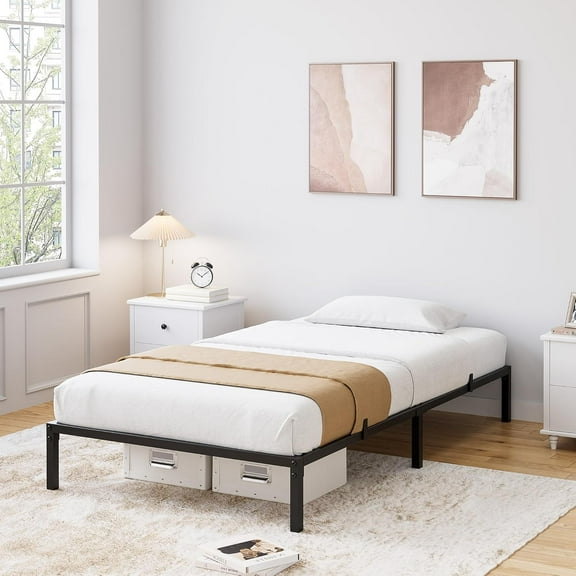 10 Inch Twin Size Metal Bed Frame – Heavy Duty Platform Bed with Storage Space,Steel Support,No Box Spring Needed, Easy Assembly Mattress Foundation, Noise-Free,Black