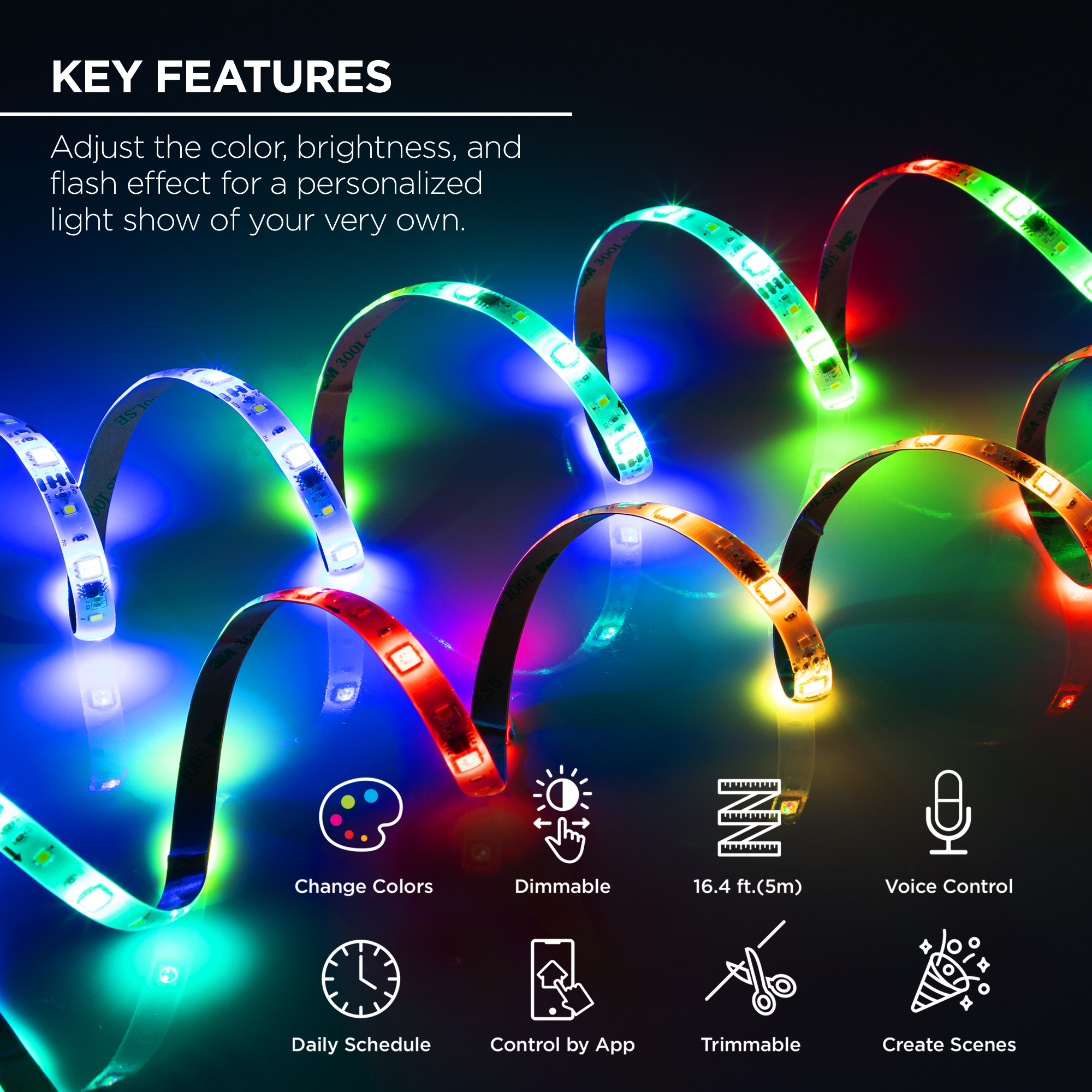 Merkury Innovations Smart Symphony RGBW Strip Lights, 16ft, Sound-Sync - image 3 of 11