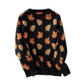thumbnail image 3 of Suéter de Punto Jacquard de Moda con Estampado de Hojas Otoñales para Mujer. Cuello Redondo, Larga, Tejido Suave y Cómodo. Negro L, 3 of 6